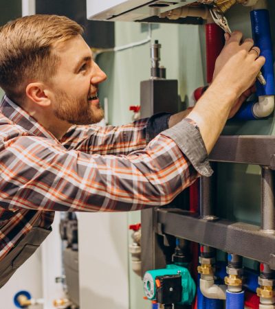 Young engineer adjusting autonomous heating